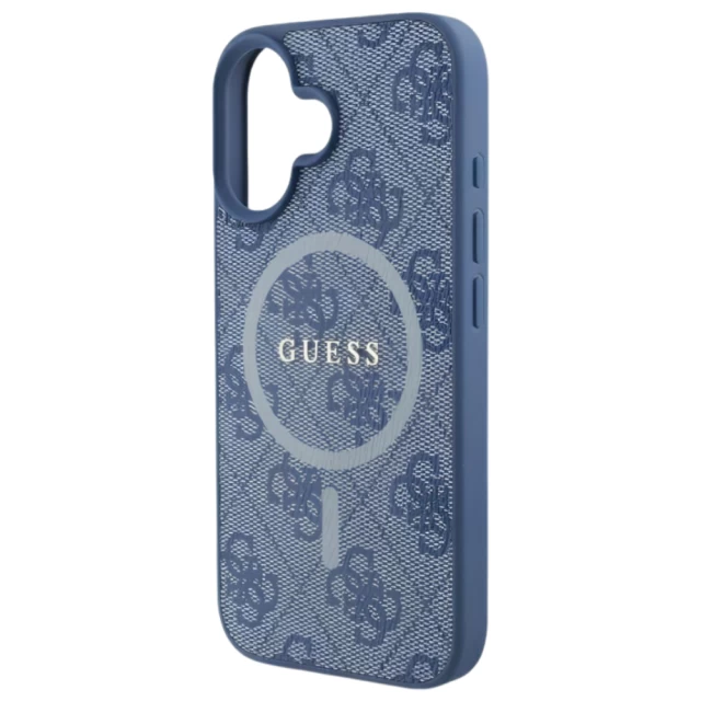 Чехол Guess 4G Collection Leather Metal Logo для iPhone 16 Blue with MagSafe (GUHMP16SG4GFRB)