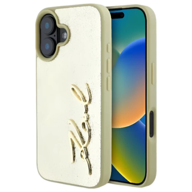 Чехол Karl Lagerfeld Metal Signature для iPhone 16 Gold (KLHCP16SPFMFBKMD)