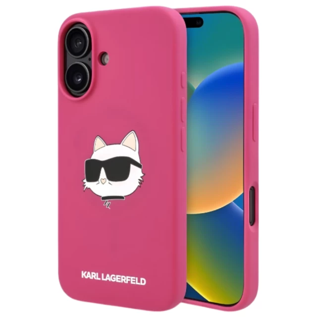 Чехол Karl Lagerfeld Silicone Choupette Head для iPhone 16 Fuchsia with MagSafe (KLHMP16SSCHPPLF)