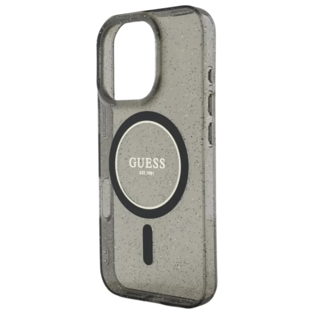 Чехол Guess IML Glitter with Pearl Strap для iPhone 16 Pro Black with MagSafe (GUHMP16LHGCRELSK)