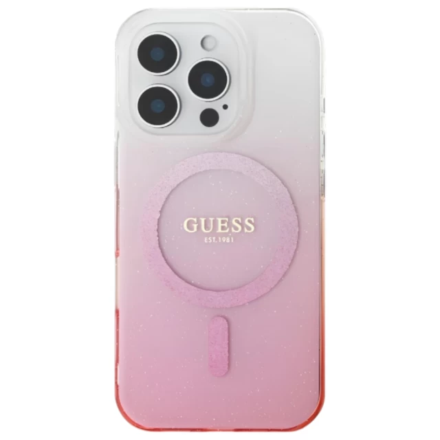 Чехол Guess IML Glitter Gradient для iPhone 16 Pro Max Pink with MagSafe (GUHMP16XHGRCELP)