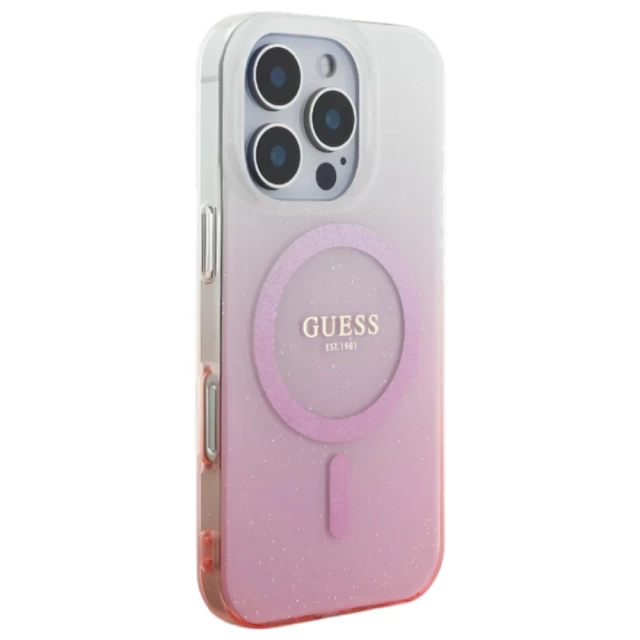 Чехол Guess IML Glitter Gradient для iPhone 16 Pro Max Pink with MagSafe (GUHMP16XHGRCELP)