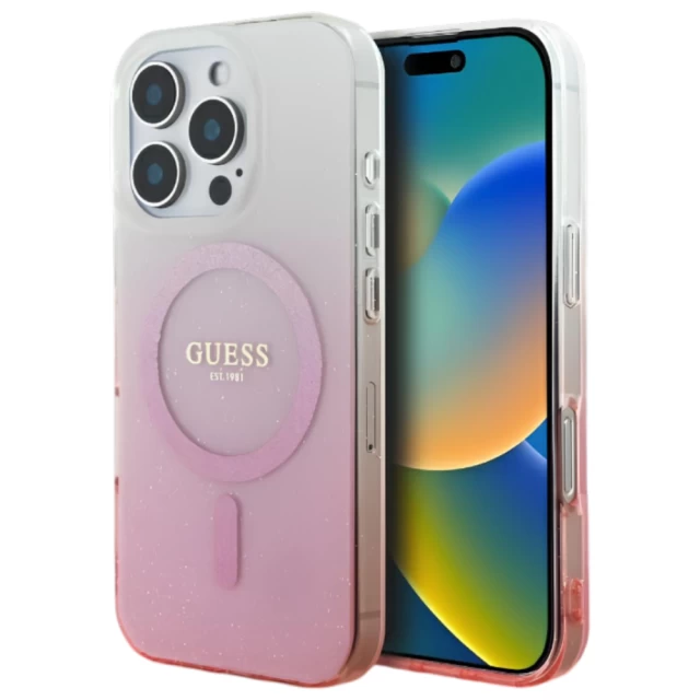 Чехол Guess IML Glitter Gradient для iPhone 16 Pro Max Pink with MagSafe (GUHMP16XHGRCELP)