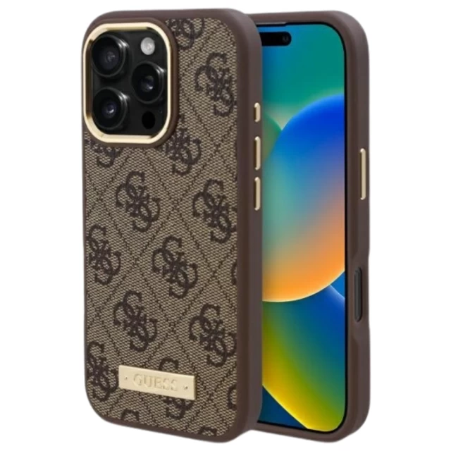 Чехол Guess 4G Logo Plate для iPhone 16 Pro Max Brown with MagSafe (GUHMP16XU4GPRW)