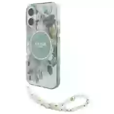 Чохол Guess IML Flowers with Pearl Strap для iPhone 16 Plus Green with MagSafe (GUHMP16MHFWBRCESN)