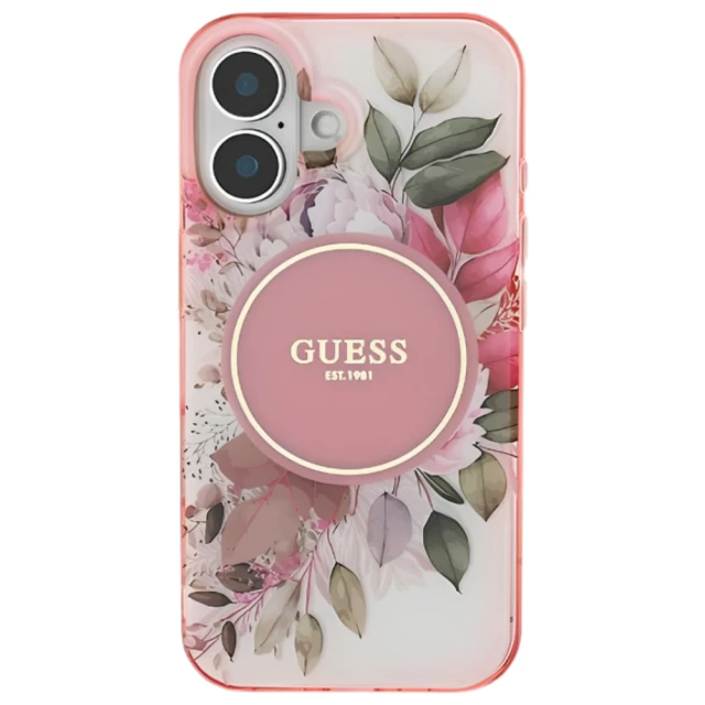 Чехол Guess IML Flower & Tonal Circle для iPhone 16 Plus Pink with MagSafe (GUHMP16MHFWBDCEP)