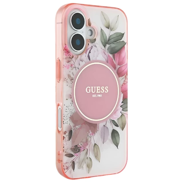 Чехол Guess IML Flower & Tonal Circle для iPhone 16 Plus Pink with MagSafe (GUHMP16MHFWBDCEP)