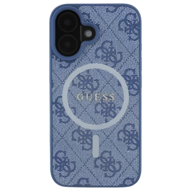 Чехол Guess 4G Collection Leather Metal Logo для iPhone 16 Plus Blue with MagSafe (GUHMP16MG4GFRB)