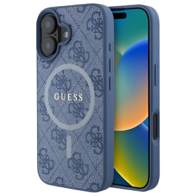 Чехол Guess 4G Collection Leather Metal Logo для iPhone 16 Plus Blue with MagSafe (GUHMP16MG4GFRB)