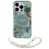 Чехол Guess IML Flowers with Pearl Strap для iPhone 16 Pro Green with MagSafe (GUHMP16LHFWBRCESN)