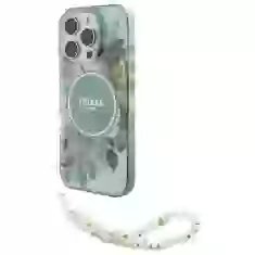 Чохол Guess IML Flowers with Pearl Strap для iPhone 16 Pro Green with MagSafe (GUHMP16LHFWBRCESN)