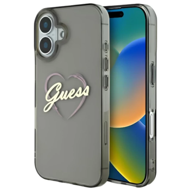 Чехол Guess IML Heart для iPhone 16 Black (GUHCP16SHCHGSPK)