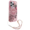 Чехол Guess IML Flowers with Pearl Strap для iPhone 16 Pro Pink with MagSafe (GUHMP16LHFWBRCESP)