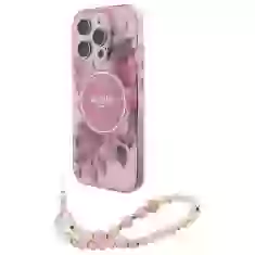 Чехол Guess IML Flowers with Pearl Strap для iPhone 16 Pro Pink with MagSafe (GUHMP16LHFWBRCESP)