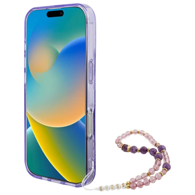 Чехол Guess IML Flowers with Pearl Strap для iPhone 16 Pro Purple with MagSafe (GUHMP16LHFWBRCESU)