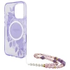 Чехол Guess IML Flowers with Pearl Strap для iPhone 16 Pro Purple with MagSafe (GUHMP16LHFWBRCESU)