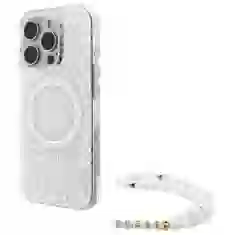 Чохол Guess IML Flowers Allover Electro with Pearl Strap для iPhone 16 Pro Max White with MagSafe (GUHMP16XHCPOFPH)