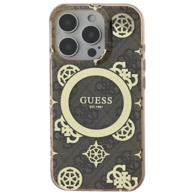 Чехол Guess IML Peony On 4G Background для iPhone 16 Pro Brown with MagSafe (GUHMP16LH4PYEEW)