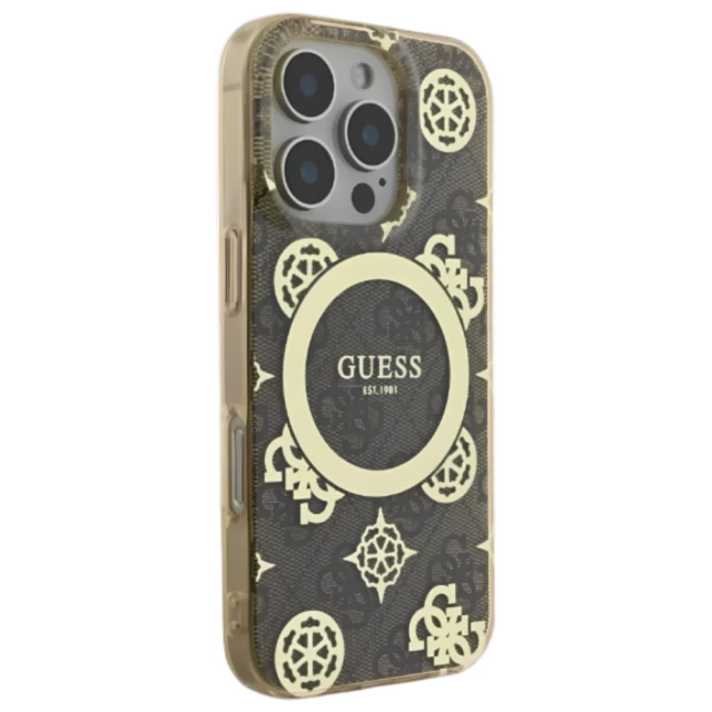 Чехол Guess IML Peony On 4G Background для iPhone 16 Pro Brown with MagSafe (GUHMP16LH4PYEEW)