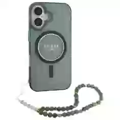 Чохол Guess IML Glitter with Pearl Strap для iPhone 16 Green with MagSafe (GUHMP16SHGCRELSA)