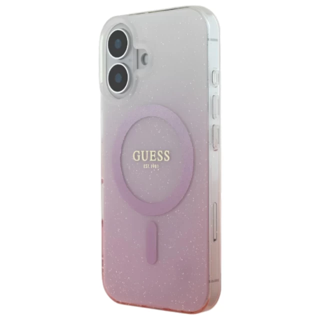 Чехол Guess IML Glitter Gradient для iPhone 16 Pink with MagSafe (GUHMP16SHGRCELP)