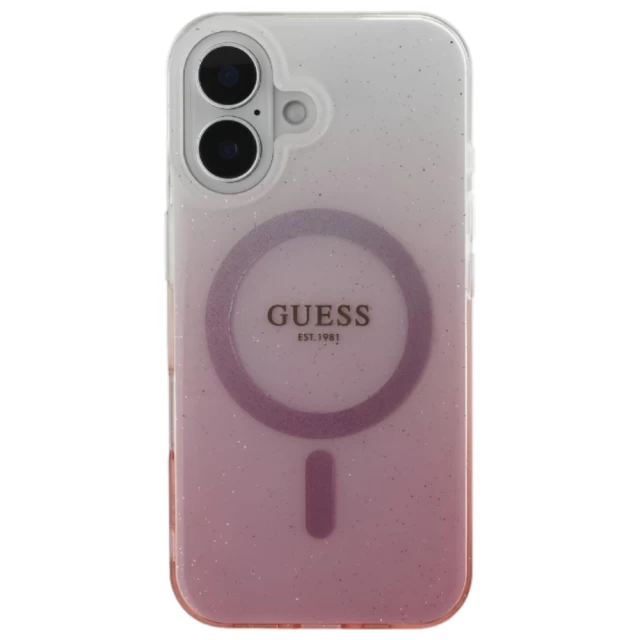 Чехол Guess IML Glitter Gradient для iPhone 16 Pink with MagSafe (GUHMP16SHGRCELP)