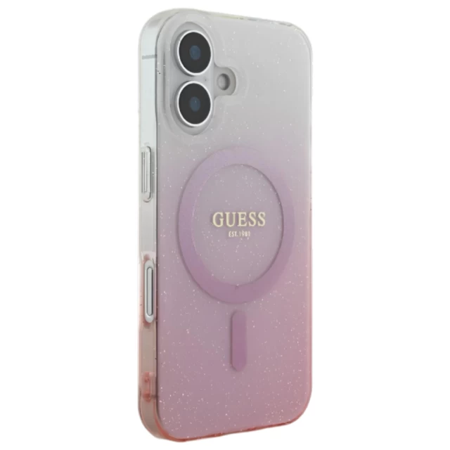 Чехол Guess IML Glitter Gradient для iPhone 16 Pink with MagSafe (GUHMP16SHGRCELP)