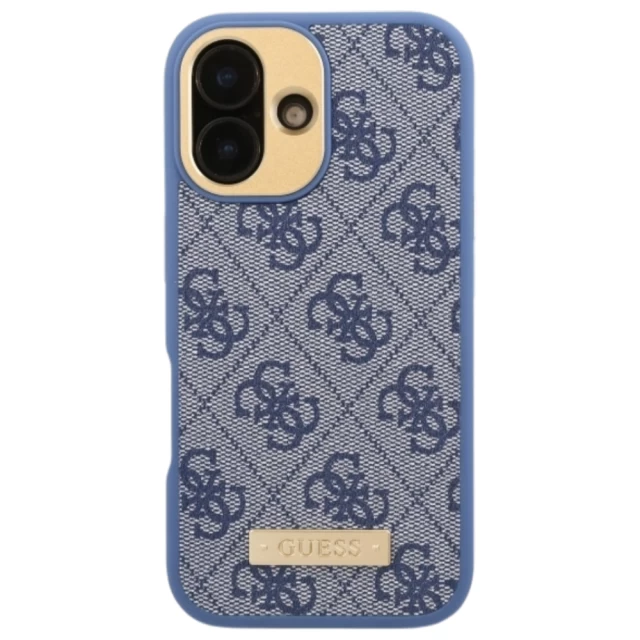 Чехол Guess 4G Logo Plate для iPhone 16 Blue with MagSafe (GUHMP16SU4GPRB)