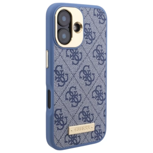 Чехол Guess 4G Logo Plate для iPhone 16 Blue with MagSafe (GUHMP16SU4GPRB)