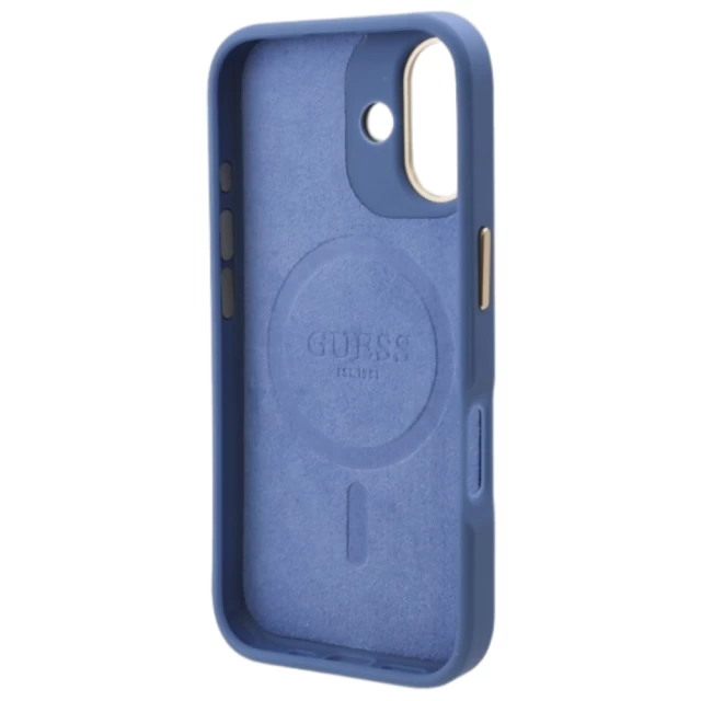 Чехол Guess 4G Logo Plate для iPhone 16 Blue with MagSafe (GUHMP16SU4GPRB)