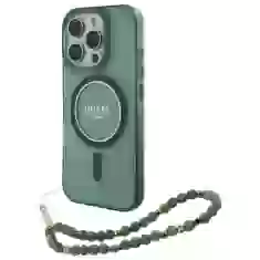 Чохол Guess IML Glitter with Pearl Strap для iPhone 16 Pro Green with MagSafe (GUHMP16LHGCRELSA)