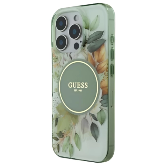 Чехол Guess IML Flower & Tonal Circle для iPhone 16 Pro Green with MagSafe (GUHMP16LHFWBDCEN)