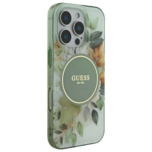 Чехол Guess IML Flower & Tonal Circle для iPhone 16 Pro Green with MagSafe (GUHMP16LHFWBDCEN)