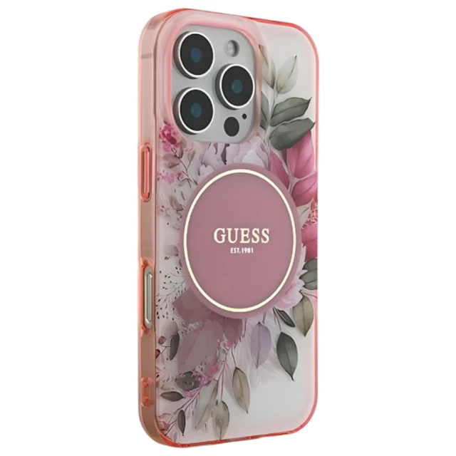 Чехол Guess IML Flower & Tonal Circle для iPhone 16 Pro Max Pink with MagSafe (GUHMP16XHFWBDCEP)