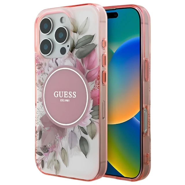 Чехол Guess IML Flower & Tonal Circle для iPhone 16 Pro Max Pink with MagSafe (GUHMP16XHFWBDCEP)