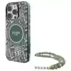 Чохол Guess IML Flowers Allover Electro with Pearl Strap для iPhone 16 Pro Green with MagSafe (GUHMP16LHCPOFPA)