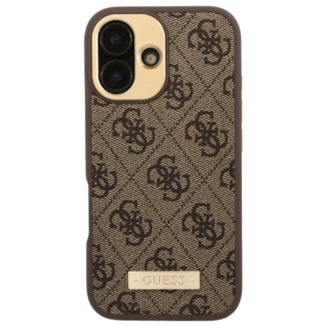 Чехол Guess 4G Logo Plate для iPhone 16 Plus Brown with MagSafe (GUHMP16MU4GPRW)