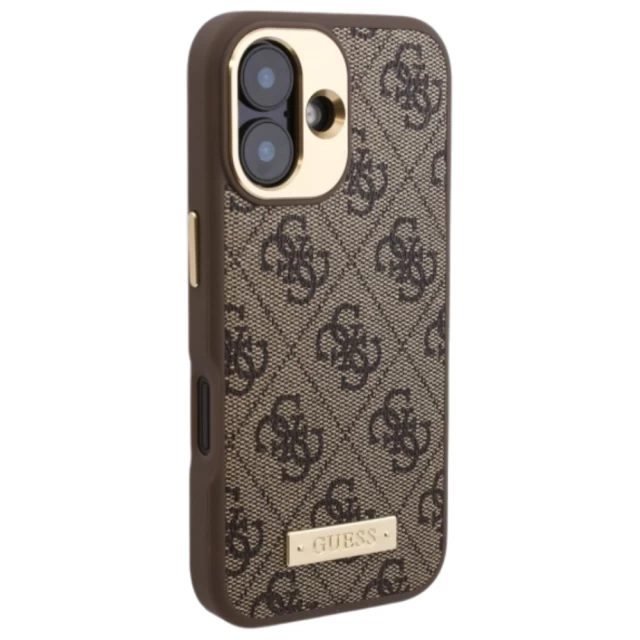 Чехол Guess 4G Logo Plate для iPhone 16 Plus Brown with MagSafe (GUHMP16MU4GPRW)