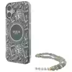 Чехол Guess IML Flowers Allover Electro with Pearl Strap для iPhone 16 Plus Green with MagSafe (GUHMP16MHCPOFPA)