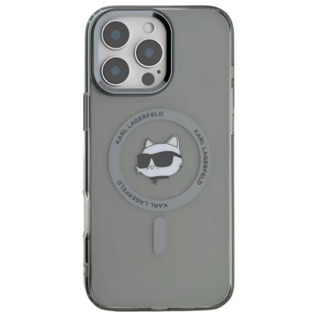 Чохол Karl Lagerfeld IML Metal Choupette Head для iPhone 16 Pro Max Black with MagSafe (KLHMP16XHLSCHK)