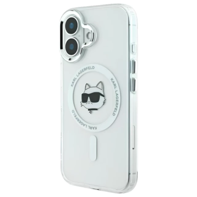 Чохол Karl Lagerfeld IML Metal Choupette Head для iPhone 16 Plus White with MagSafe (KLHMP16MHLSCHH)