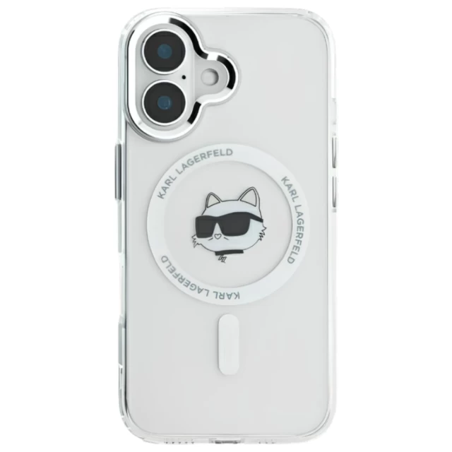 Чохол Karl Lagerfeld IML Metal Choupette Head для iPhone 16 Plus White with MagSafe (KLHMP16MHLSCHH)