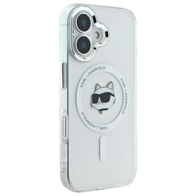 Чохол Karl Lagerfeld IML Metal Choupette Head для iPhone 16 Plus White with MagSafe (KLHMP16MHLSCHH)