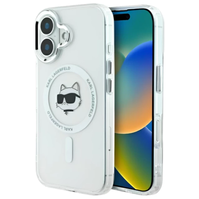 Чохол Karl Lagerfeld IML Metal Choupette Head для iPhone 16 Plus White with MagSafe (KLHMP16MHLSCHH)