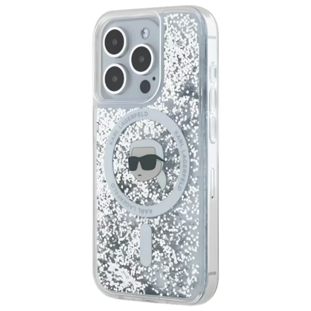 Чохол Karl Lagerfeld Liquid Glitter Karl Head для iPhone 16 Pro Max Transparent with MagSafe (KLHMP16XLGKISGH)