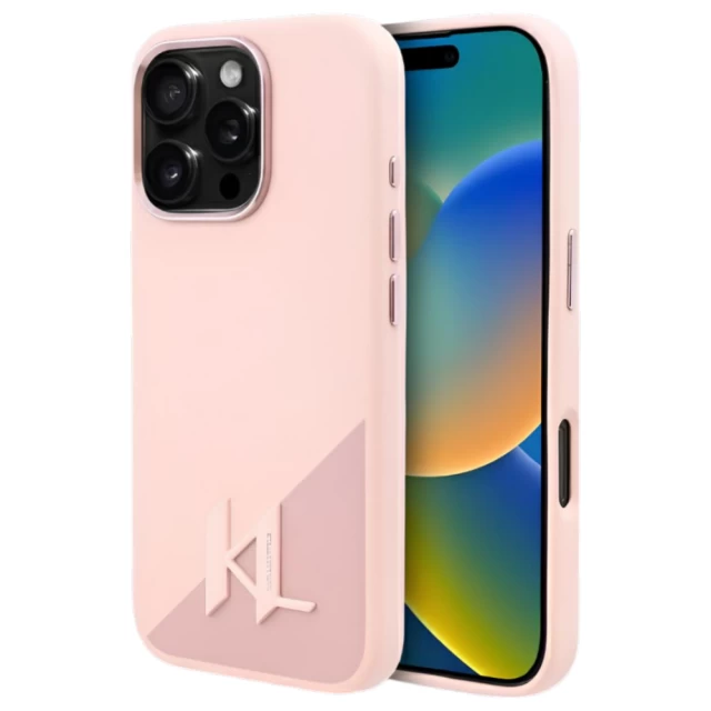 Чохол Karl Lagerfeld Silicone Shadow Metal Initial для iPhone 16 Pro Pink with MagSafe (KLHMP16LSCMKMPCP)