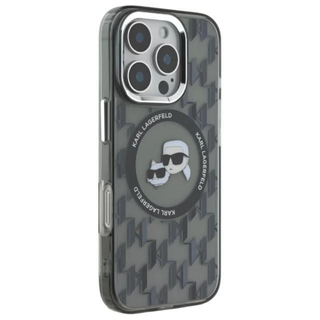 Чехол Karl Lagerfeld IML Monogram Karl & Choupette Head для iPhone 16 Pro Max Black with MagSafe (KLHMP16XHMCKMHK)