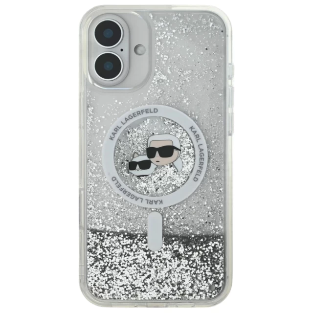 Чохол Karl Lagerfeld Liquid Glitter Karl & Choupette Head для iPhone 16 Transparent with MagSafe (KLHMP16SLGKCSGH)