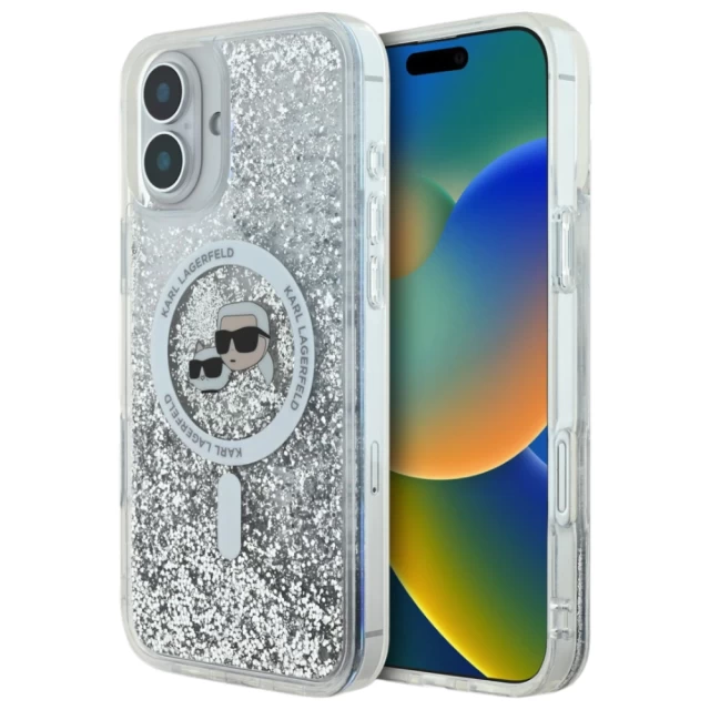 Чохол Karl Lagerfeld Liquid Glitter Karl & Choupette Head для iPhone 16 Transparent with MagSafe (KLHMP16SLGKCSGH)