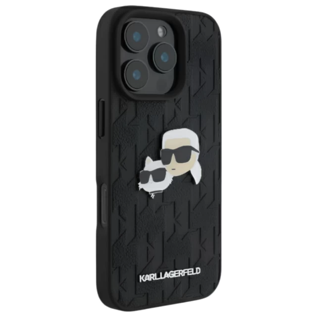 Чехол Karl Lagerfeld Monogram Karl & Choupette Head Pin для iPhone 16 Pro Black (KLHCP16LPGKLKCPK)